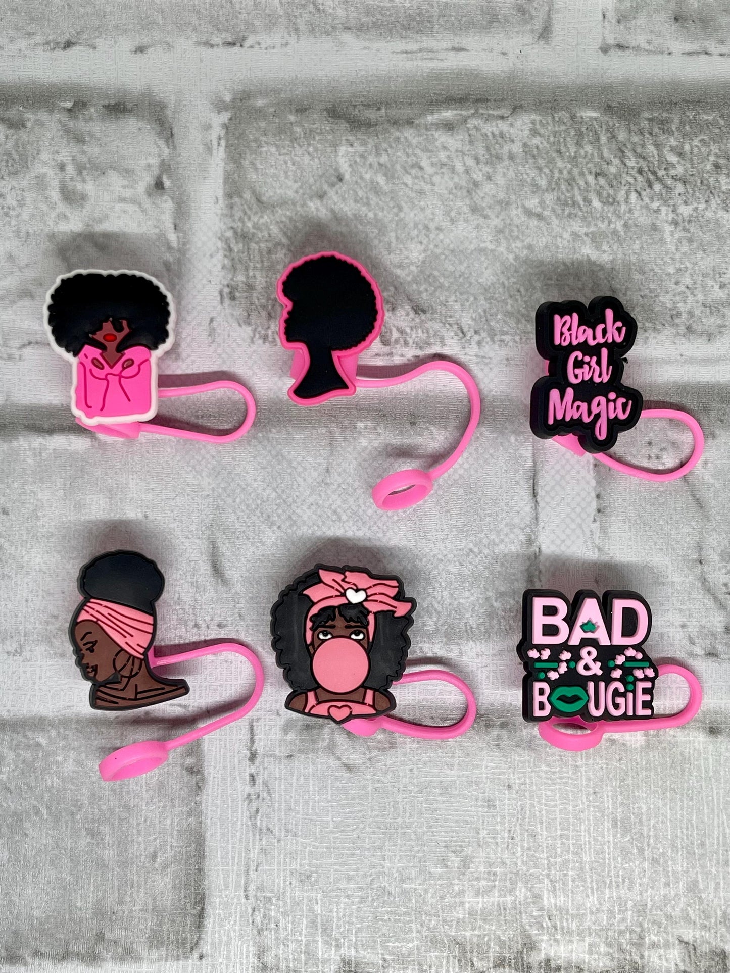 Black Girl Straw Topper - Reusable Silicone Straw Covers