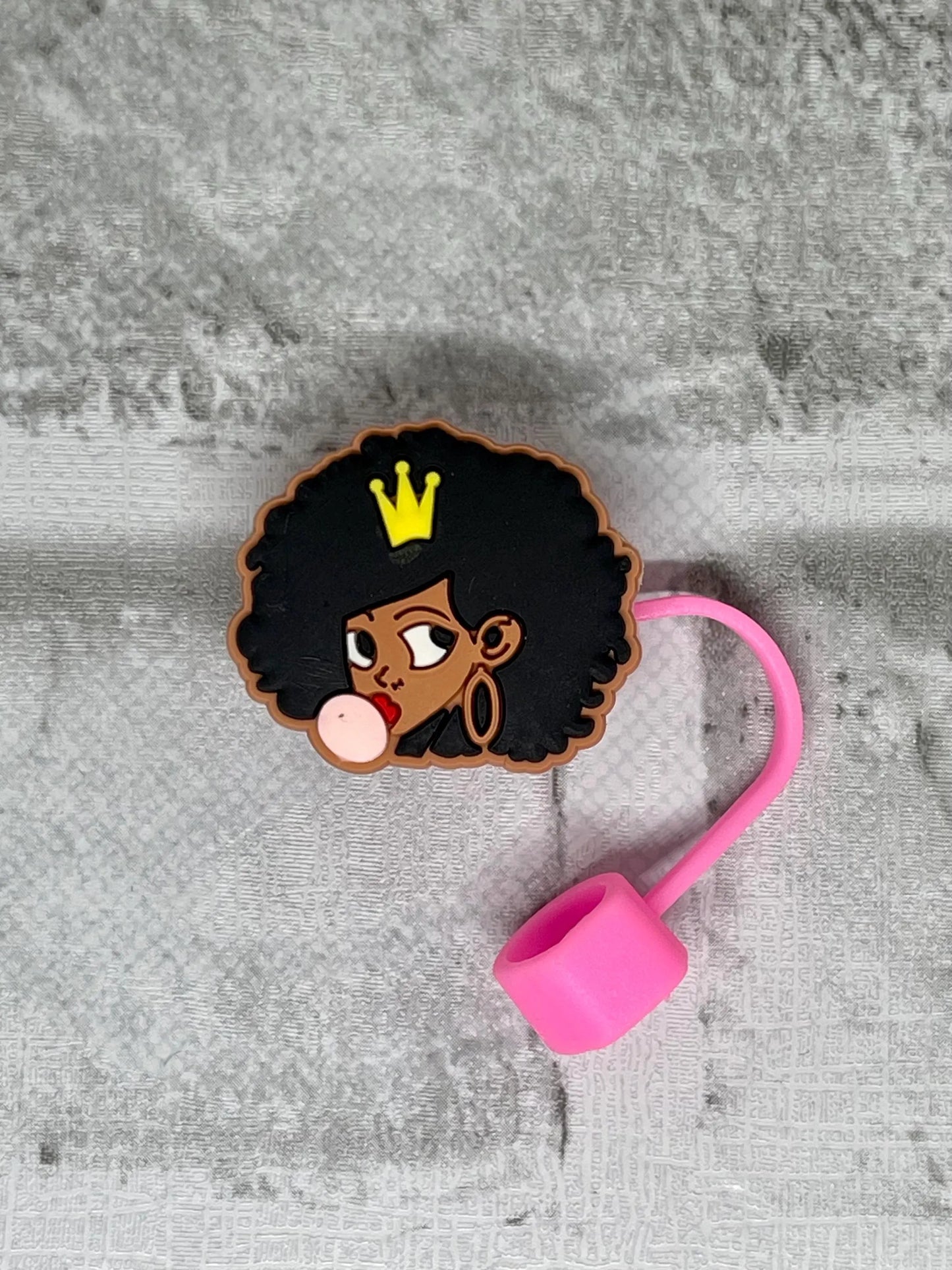 Black Girl Straw Topper - Reusable Silicone Straw Covers