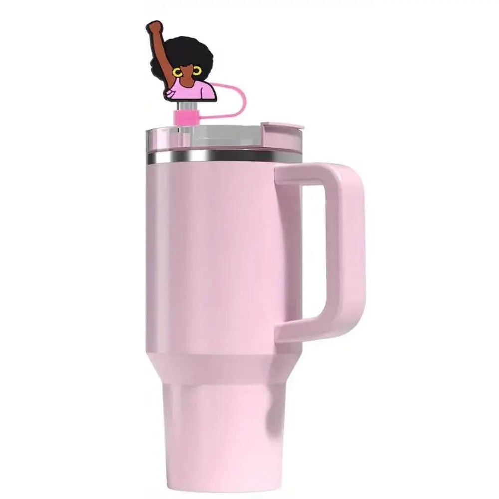 Black Girl Straw Topper - Reusable Silicone Straw Covers