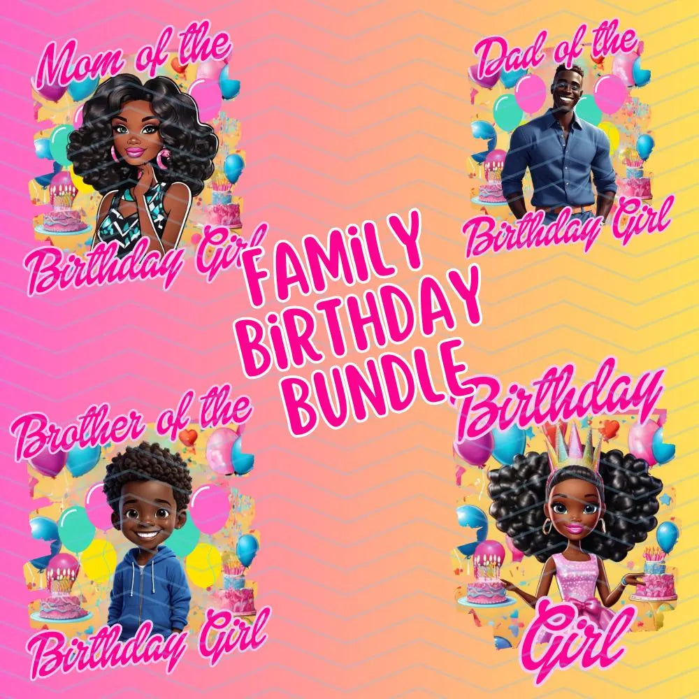 Black Girl Birthday Family Shirt Bundle - Set of 4 Digital Downloads