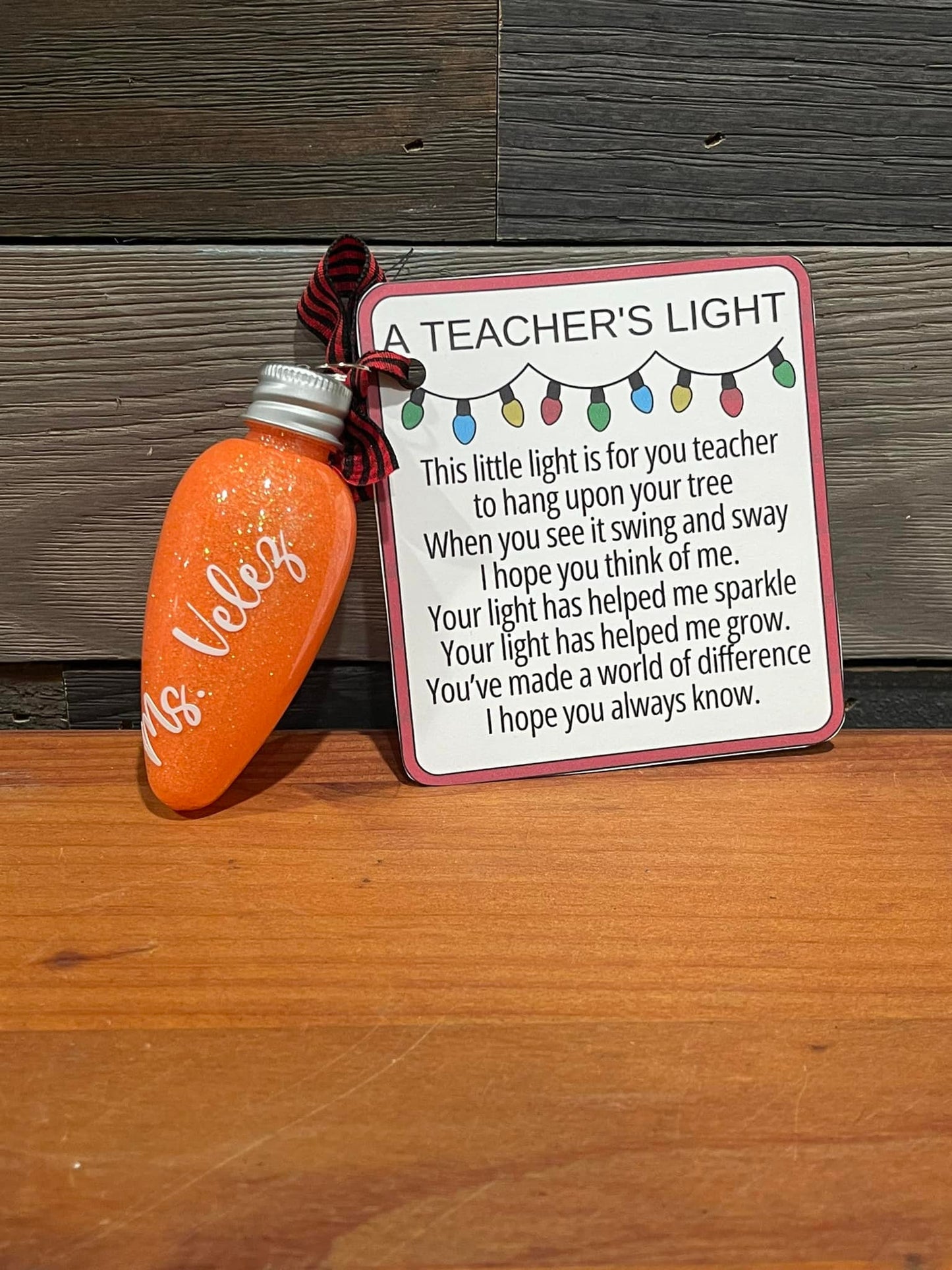 Teacher Ornament with Poem Card, Christmas Tree Decoration, A Teacher's Light