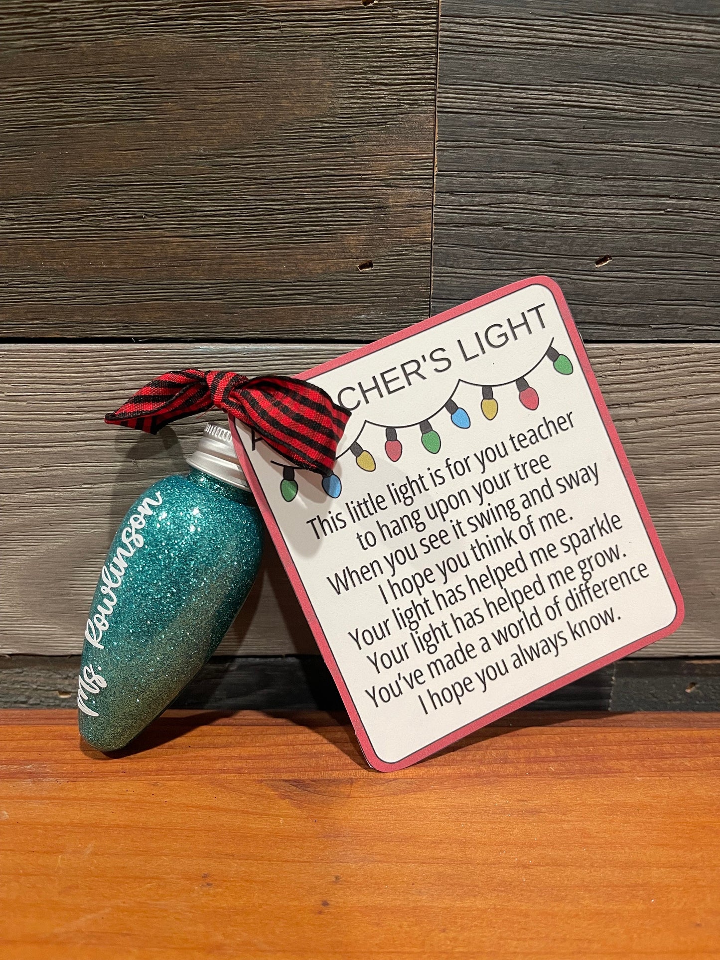 Teacher Ornament with Poem Card, Christmas Tree Decoration, A Teacher's Light