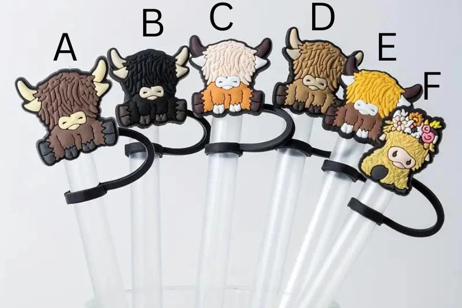 Highland Cow Straw Topper, Straw Covers, Straw Charms