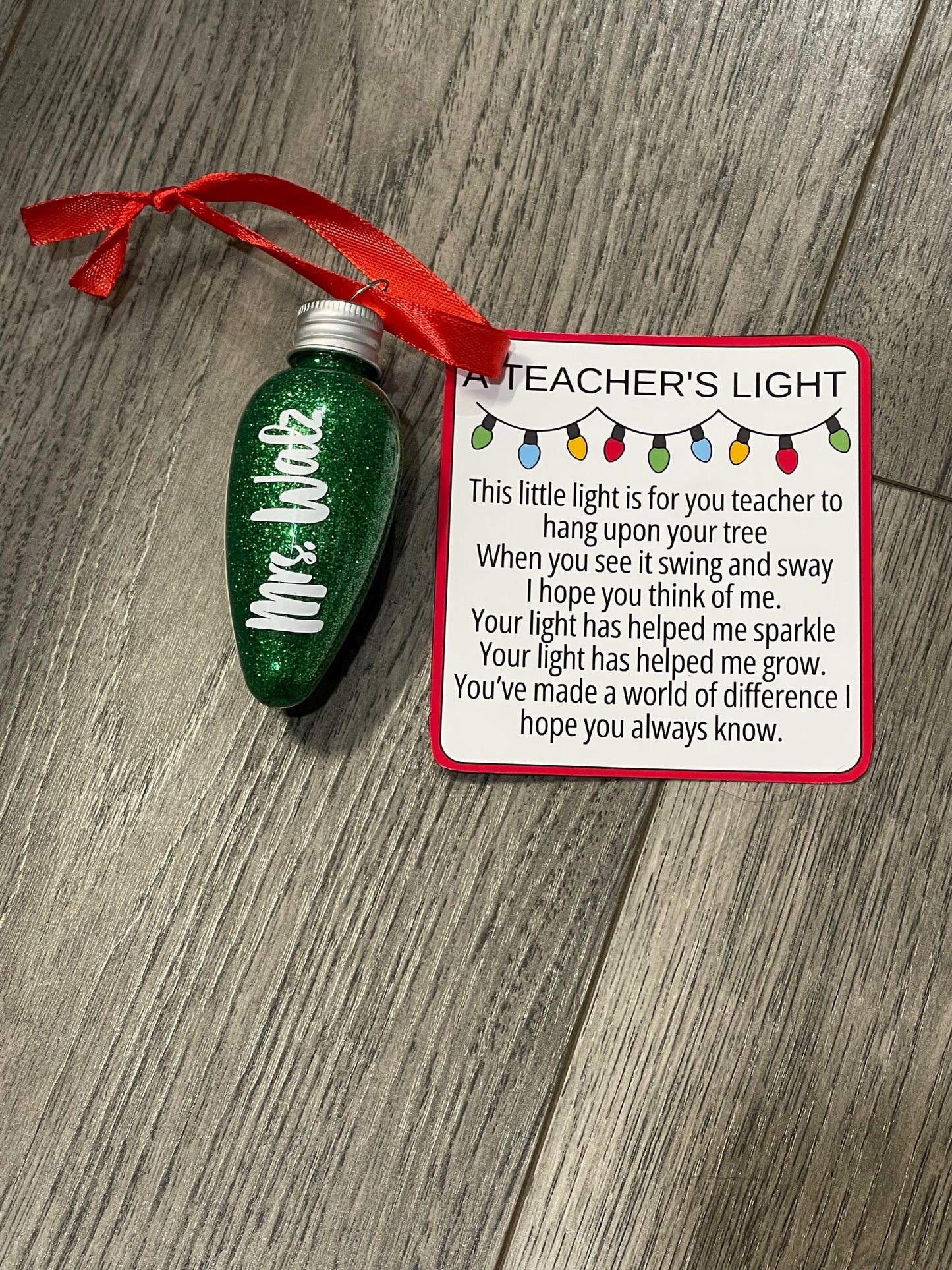 Teacher Ornament with Poem Card, Christmas Tree Decoration, A Teacher's Light