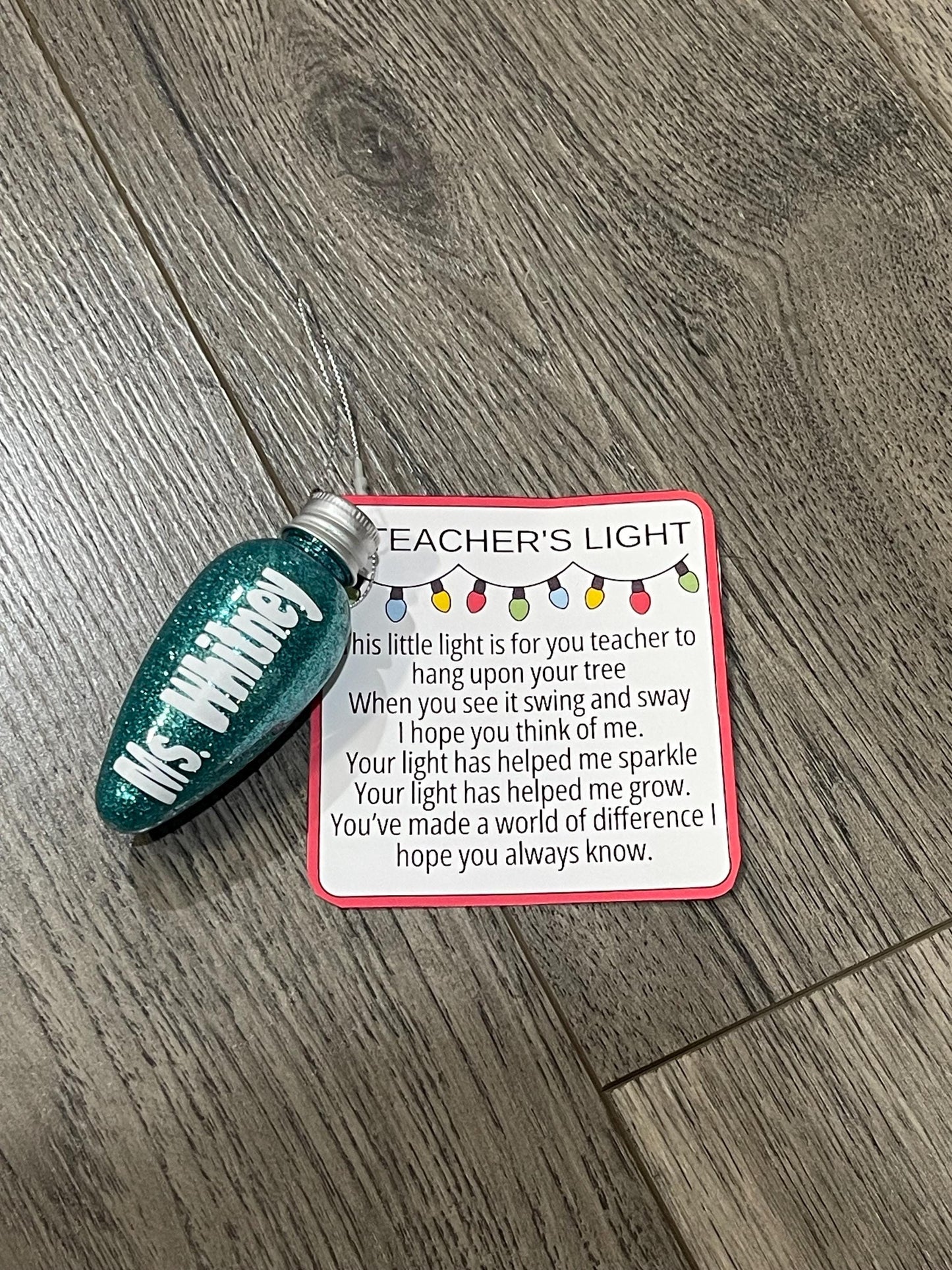 Teacher Ornament with Poem Card, Christmas Tree Decoration, A Teacher's Light