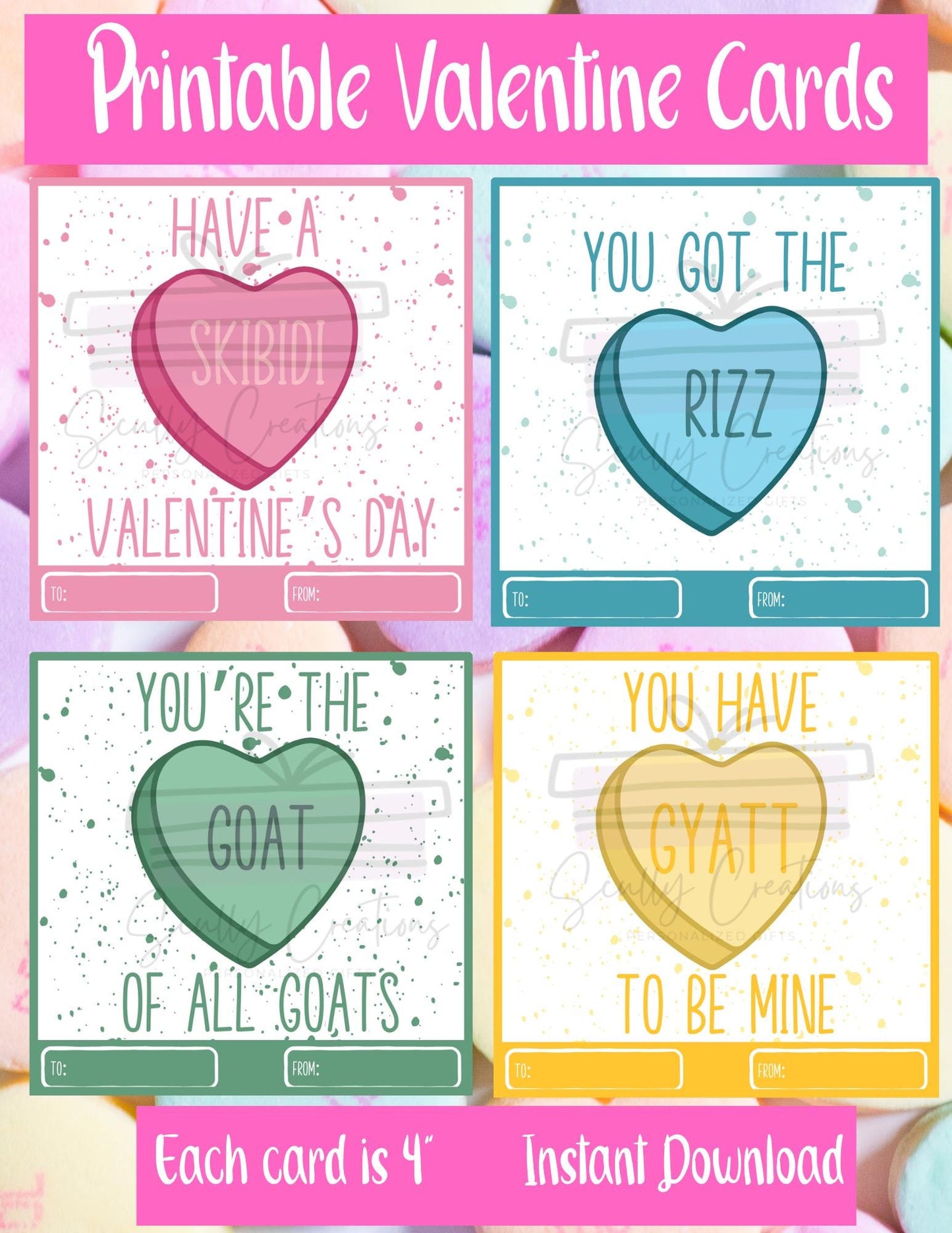 Teen Slang Valentine Cards- Digital PNG, Valentine Instant Download