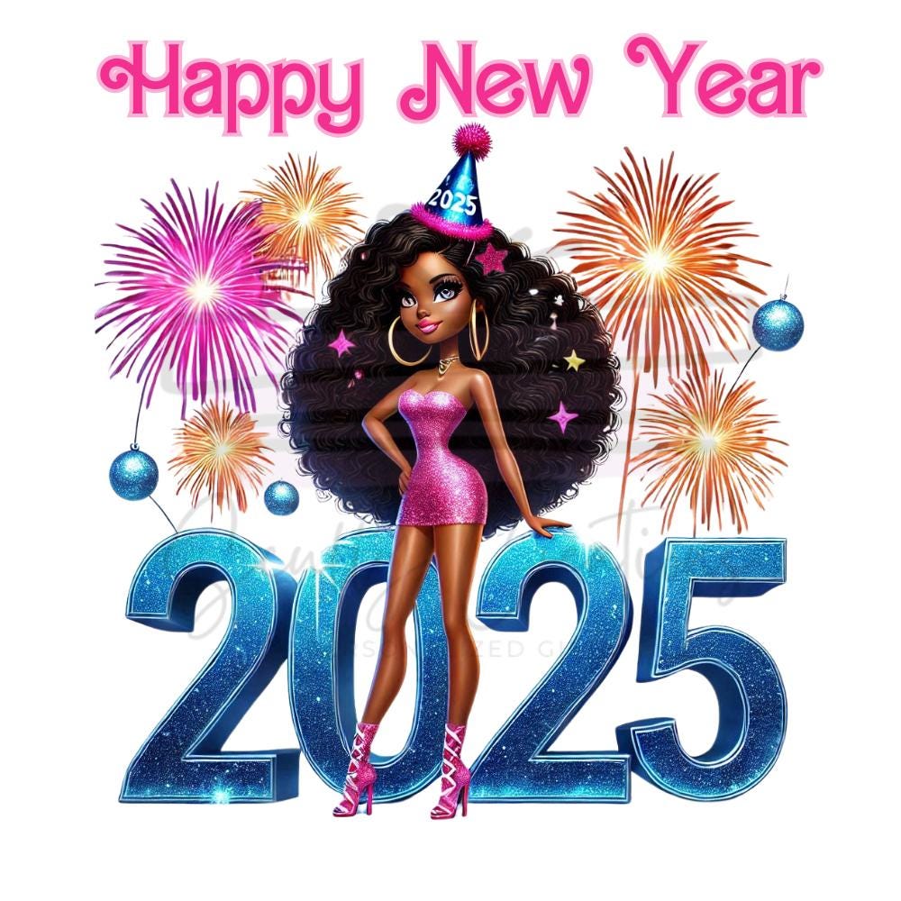 New Years Black Fashion Girl Digital File, Black Barbi, NYE Shirts, Girl Shirt