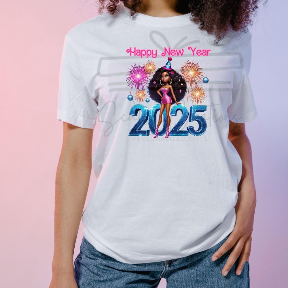 New Years Black Fashion Girl Digital File, Black Barbi, NYE Shirts, Girl Shirt
