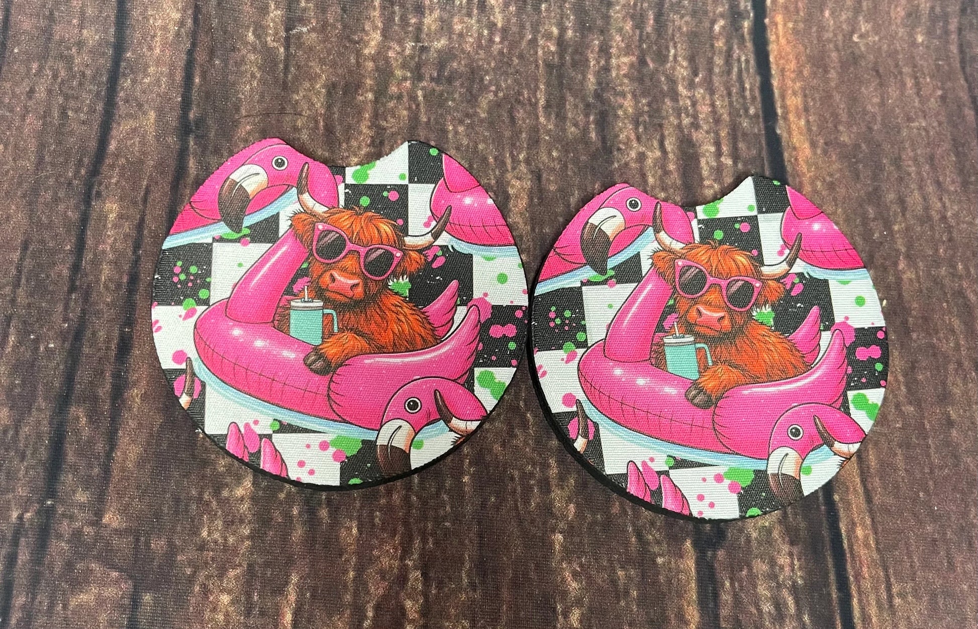 Cute animal coaster with cow floating in pool theme