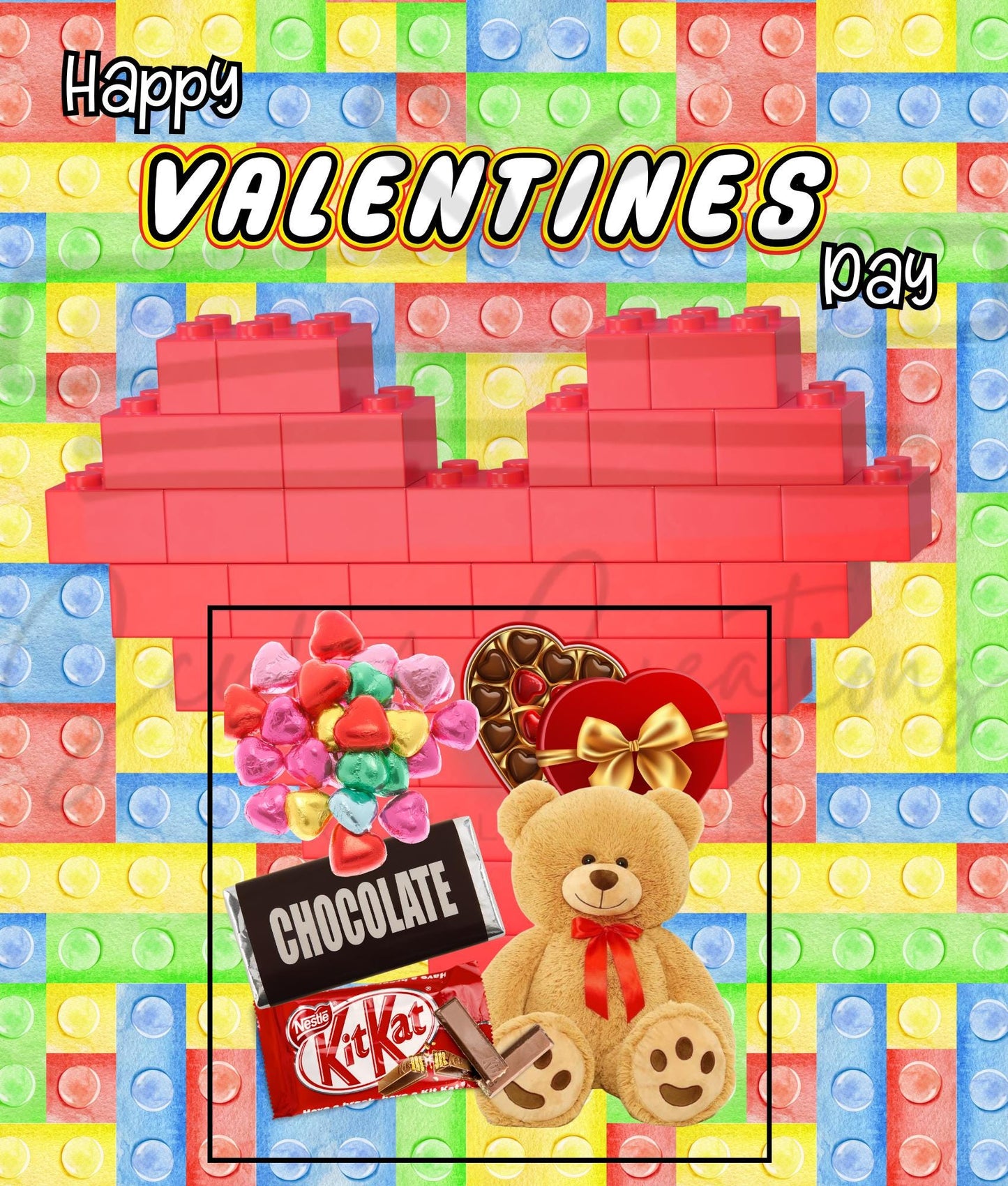 Happy Valentine's Day Building Block Jumbo Card Instant Download- Digital Download - Building Brick File