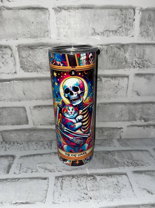 Glow-in-the-dark cat tarot card tumbler for witchy cat lovers